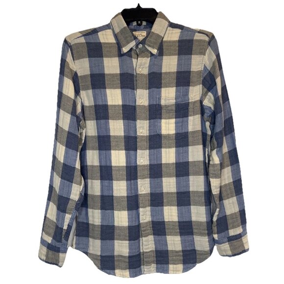 J Crew Mens Slim Blue Check Plaid Button Long Sleeve Flannel Shirt Sz S NEW - Picture 1 of 8